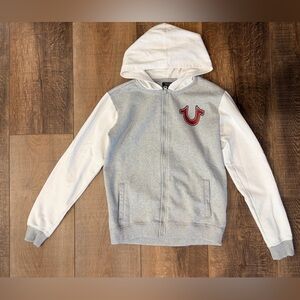 True Religion Kids Hooded Zip Sweatshirt in Gray, White & Red Logo size kids 12